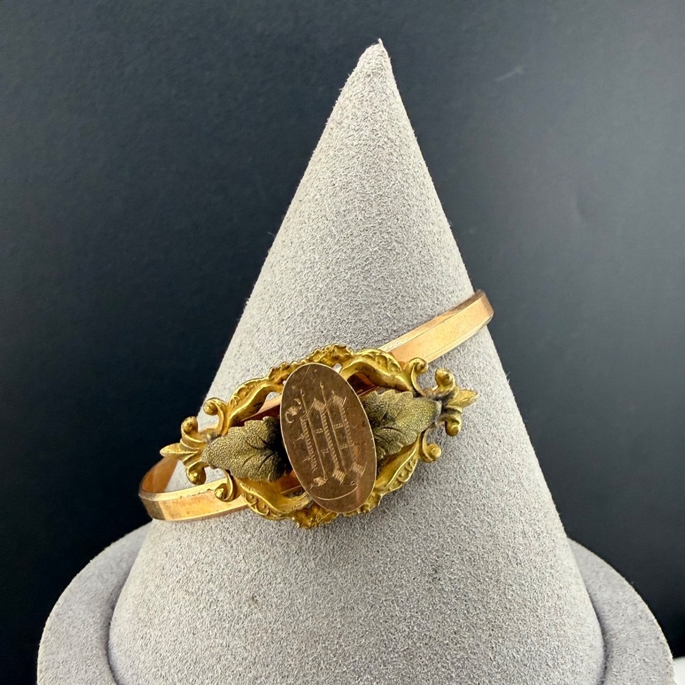 Vintage Victorian S&W Gold Filled Engraved Bracelet Letter M Unique Hinged